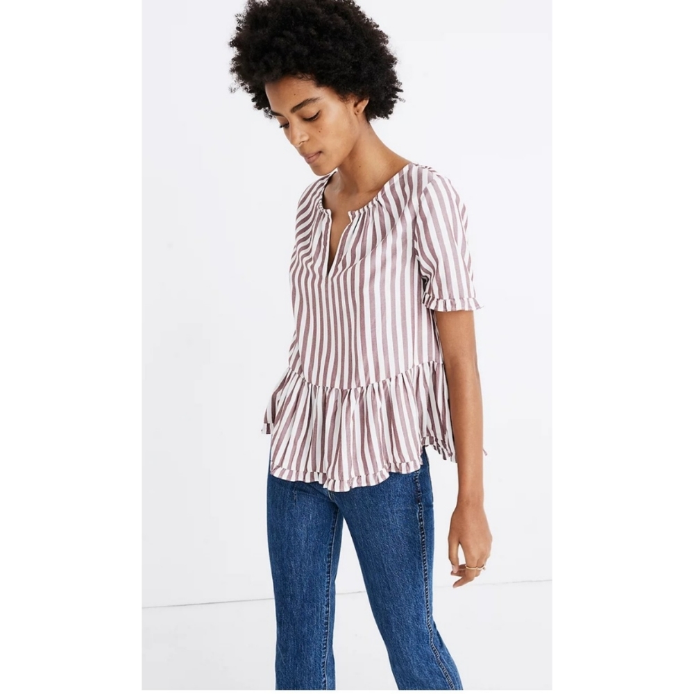 Madewell Striped Stanza Ruffle Hem Blouse